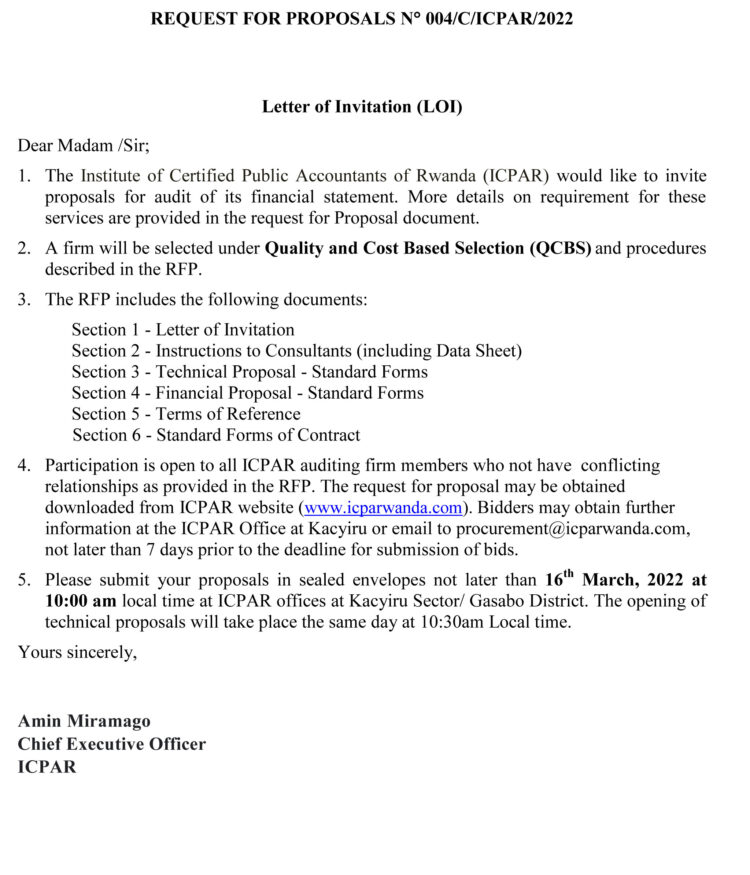 » ICPAR: Letter of Invitation for audit of its financial statement ...