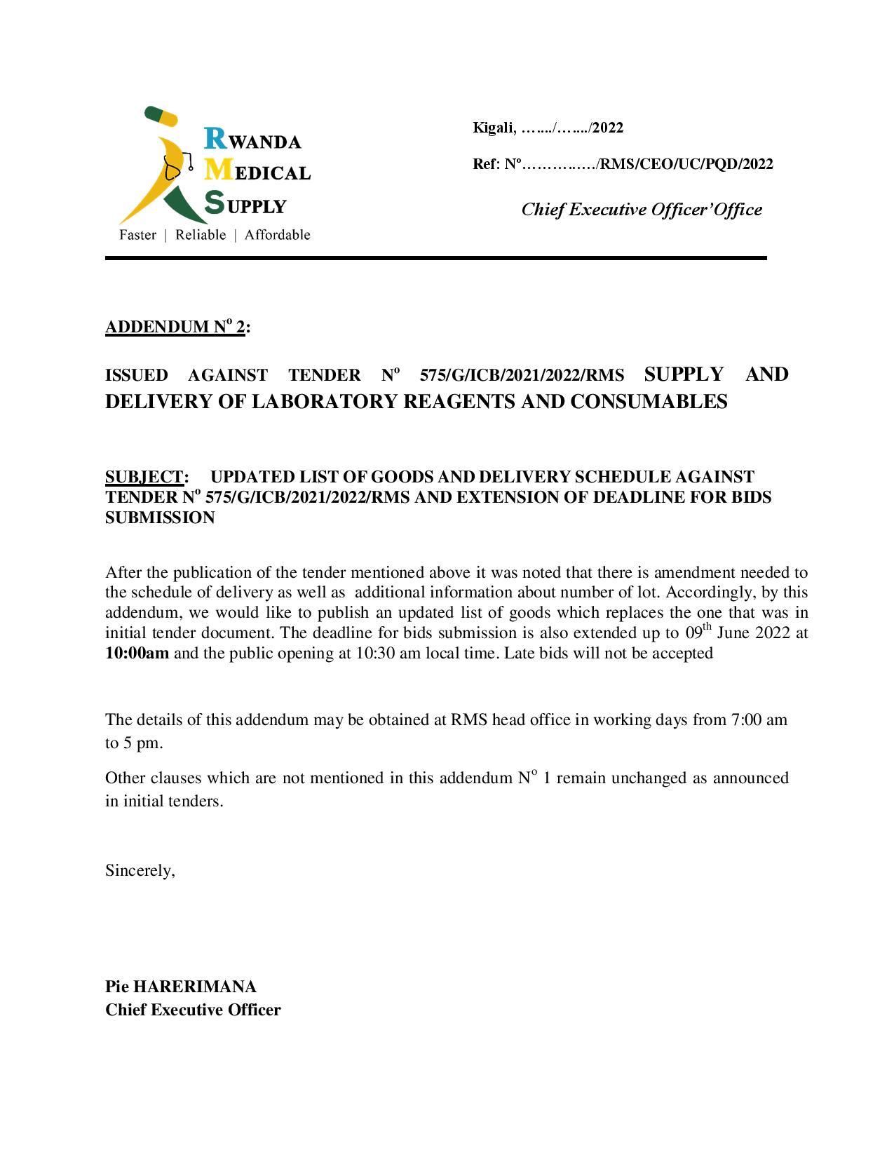 » Rwanda Medical Supply: Addendum Issued against the tender No 575/G ...