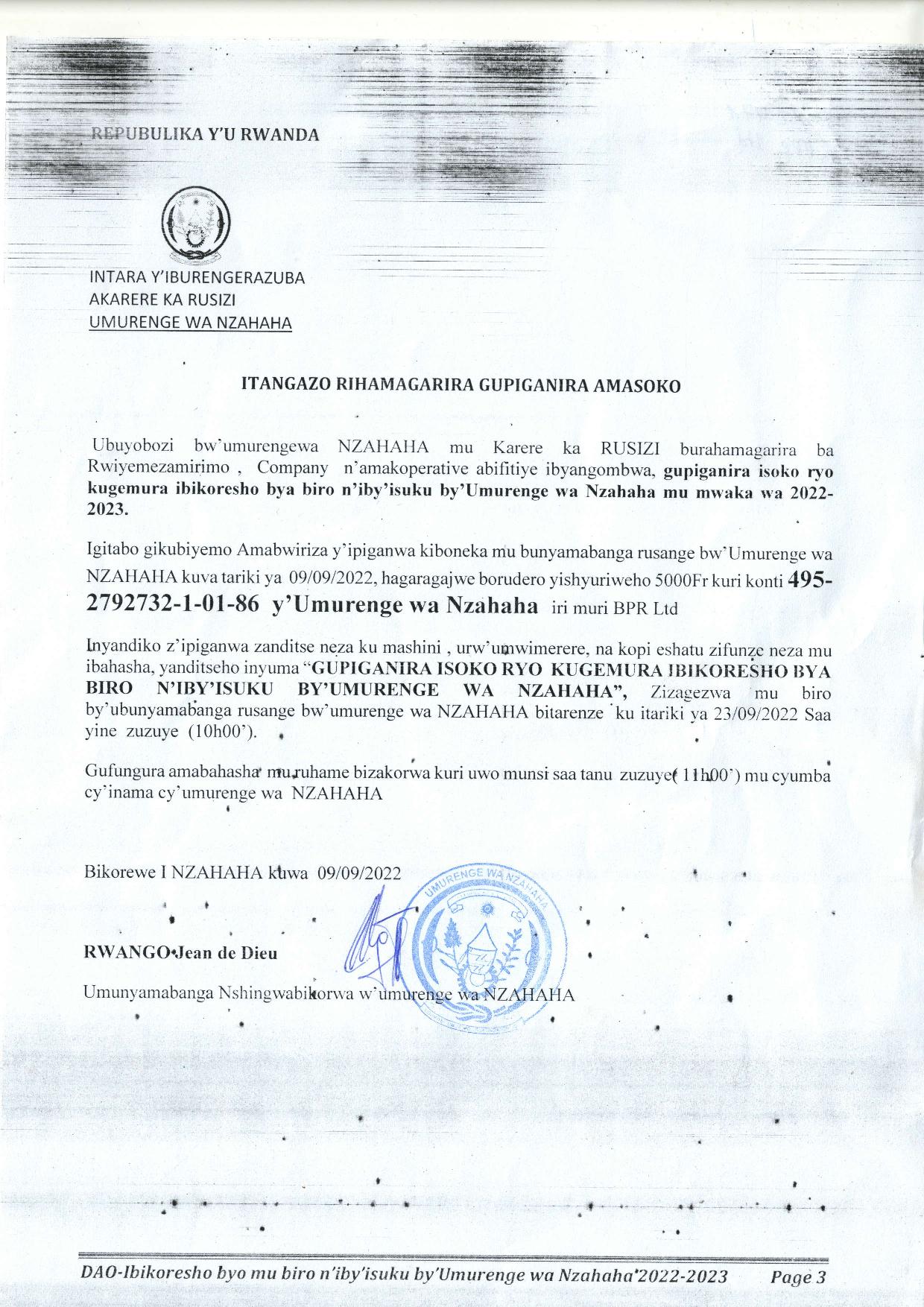 » UMURENGE WA NZAHAHA: Isoko ryo kugemura ibikoresho byo mu biro n’iby ...