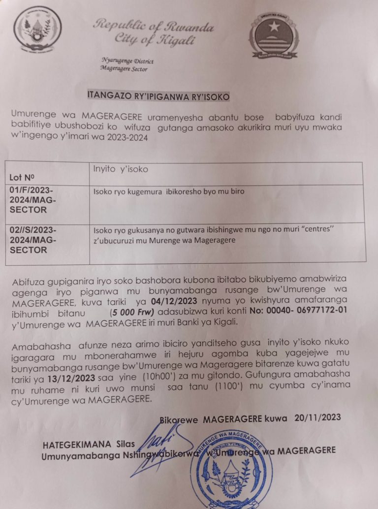 » UMURENGE WA MAGERAGERE: Isoko ryo kugemura ibikoresho byo mu biro n ...