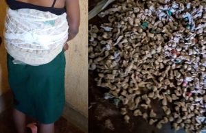 Umugore yambariye ku dupfunyika 1,018 tw’urumogi ahekeraho umwana 
