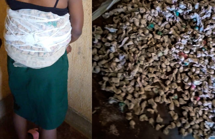 Umugore yambariye ku dupfunyika 1,018 tw’urumogi ahekeraho umwana 
