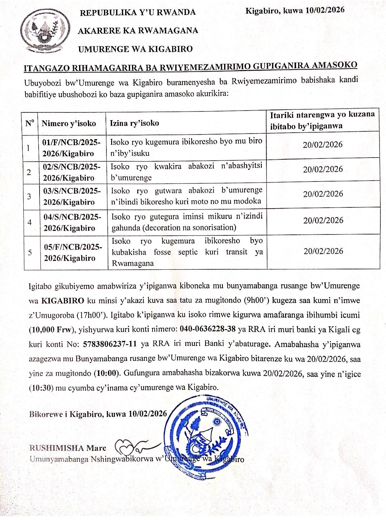 » UMURENGE WA KIGABIRO: Isoko ryo kugemura ibikoresho byo mu biro n’iby ...