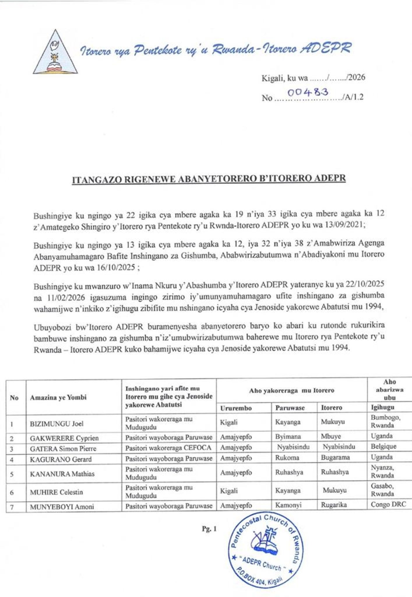 Adepr Bugumera » ADEPR yahagaritse abavugabutumwa 35 bahamijwe ibyaha bya Jenoside ...